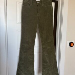 Frame Denim Le High Flare Olive Corduroy Pants